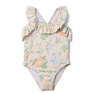 Janie and Jack Girl Light Pink Floral Ruffle Swimsuit